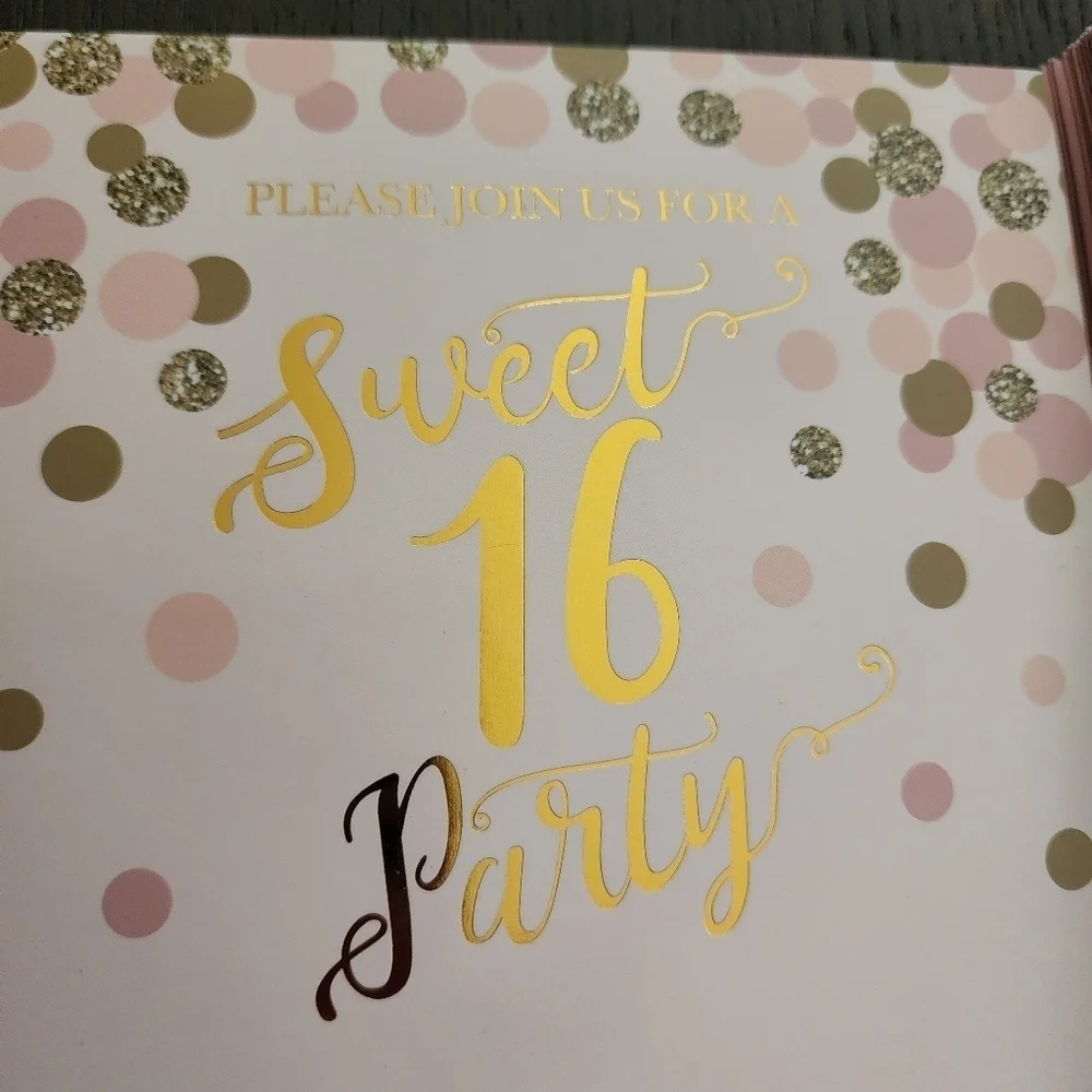 Sweet 16 birthday party invitations pink and gold (18 invitations/19 envelopes)